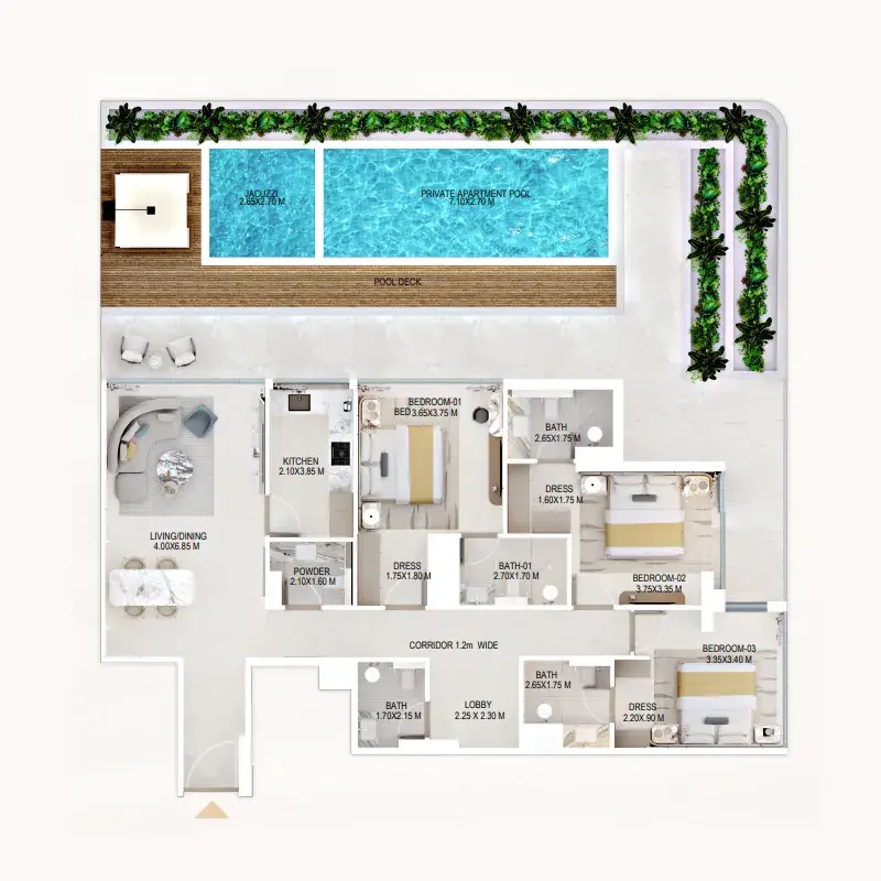 3 Bedrooms apartments - Rabdan Gardens floor plan