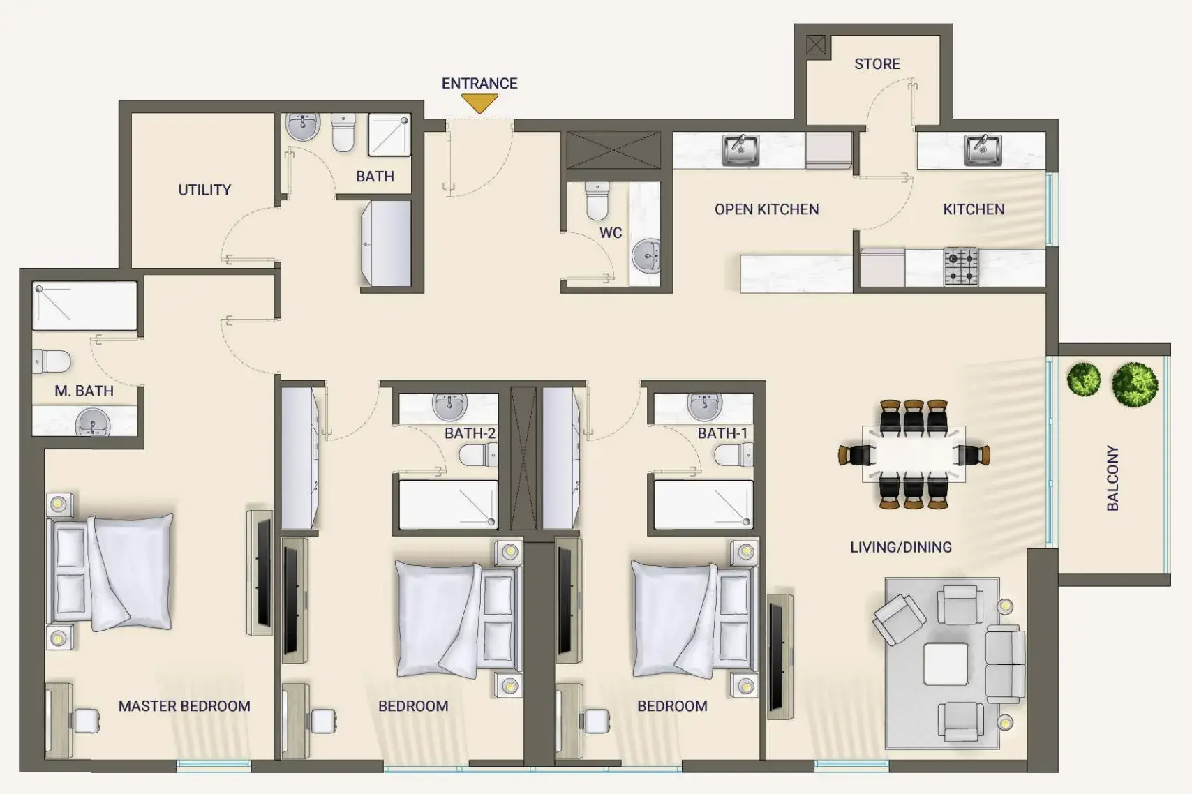 3 Bedrooms apartments - Nexara by 7th Key floor plan