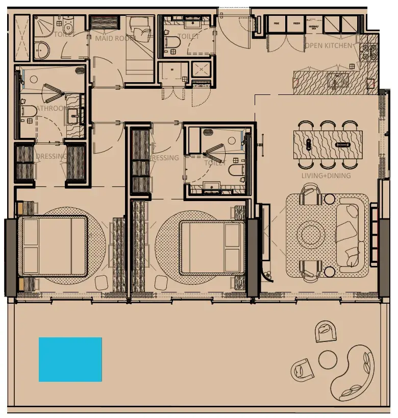 2 Bedrooms apartments - Sunset Bay Grand floor plan