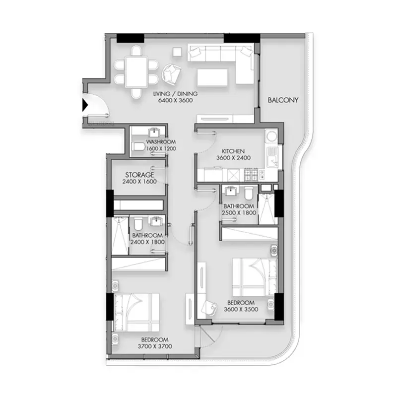 2 Bedrooms apartments - Rose Gardens 1 floor plan