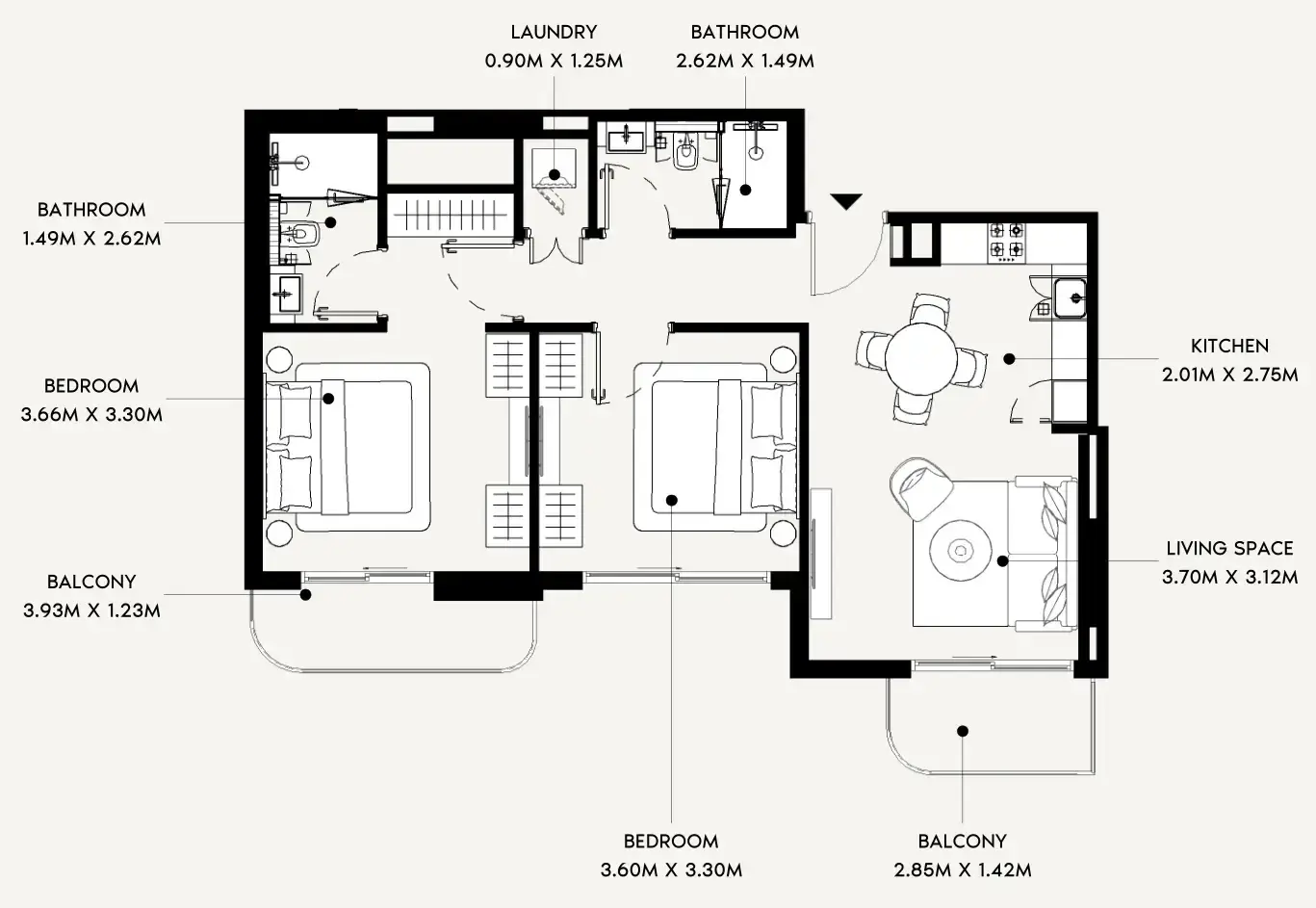 2 Bedrooms apartments - Azizi Leily floor plan
