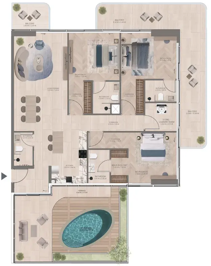 3 Bedrooms apartments - Meriden Beach Residences floor plan