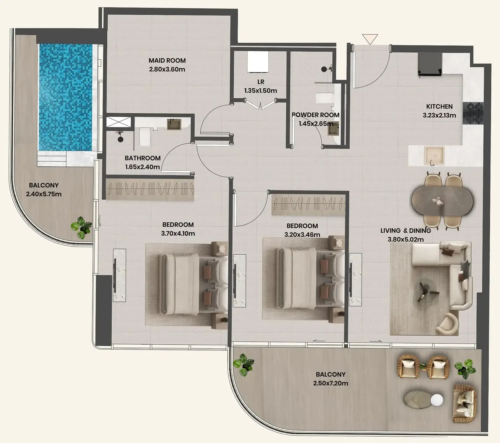 2 Bedrooms apartments - Divine Al Barari floor plan