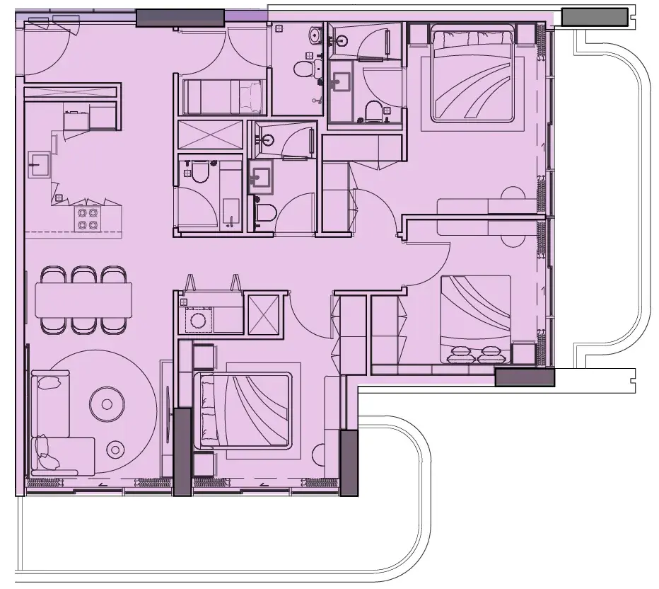 3 Bedrooms apartments - Le Blanc floor plan