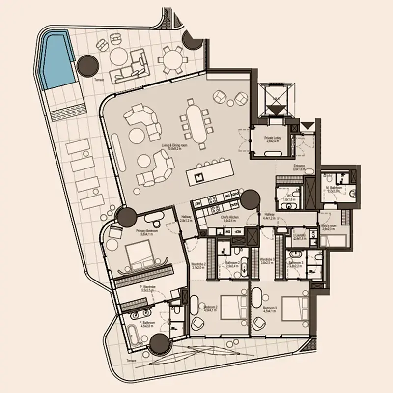 3 Bedrooms apartments - Eywa Way of Water floor plan