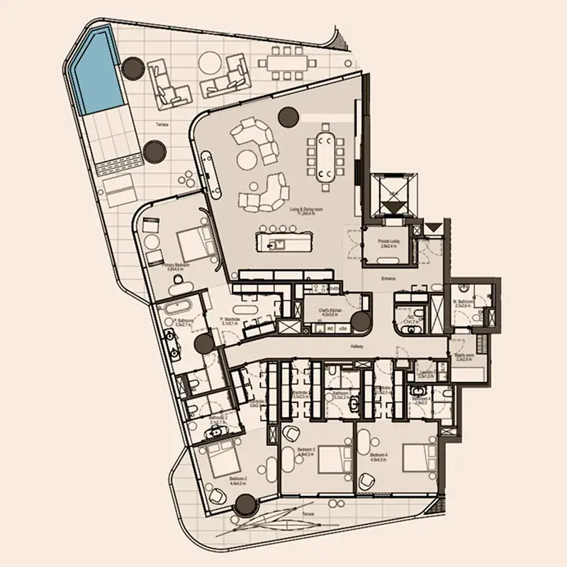 4 Bedrooms apartments - Eywa Way of Water floor plan