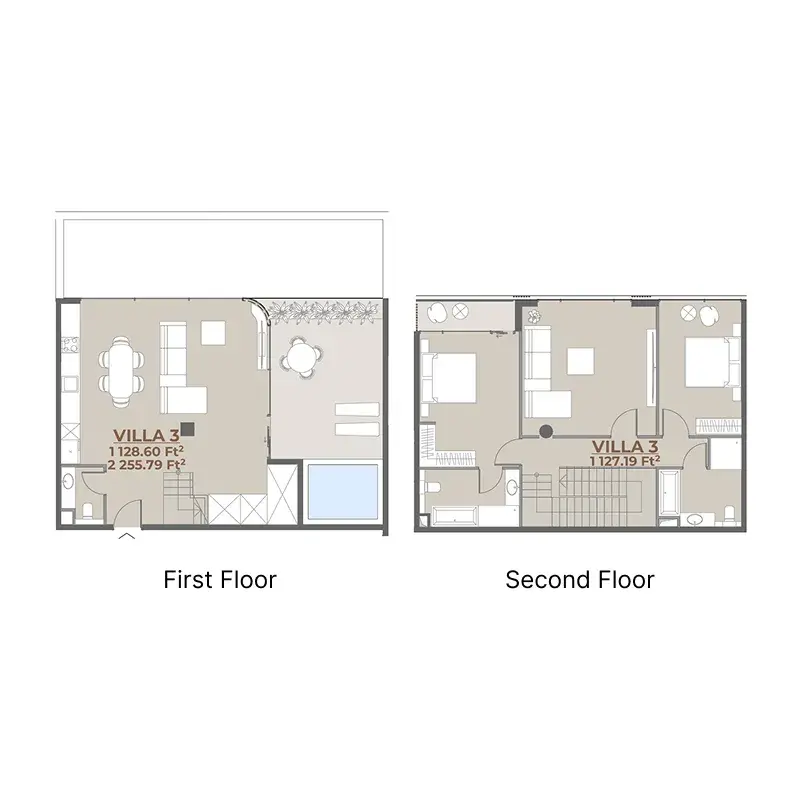 3.5 bedrooms villa - House of WELL 1 and 2 floor plan
