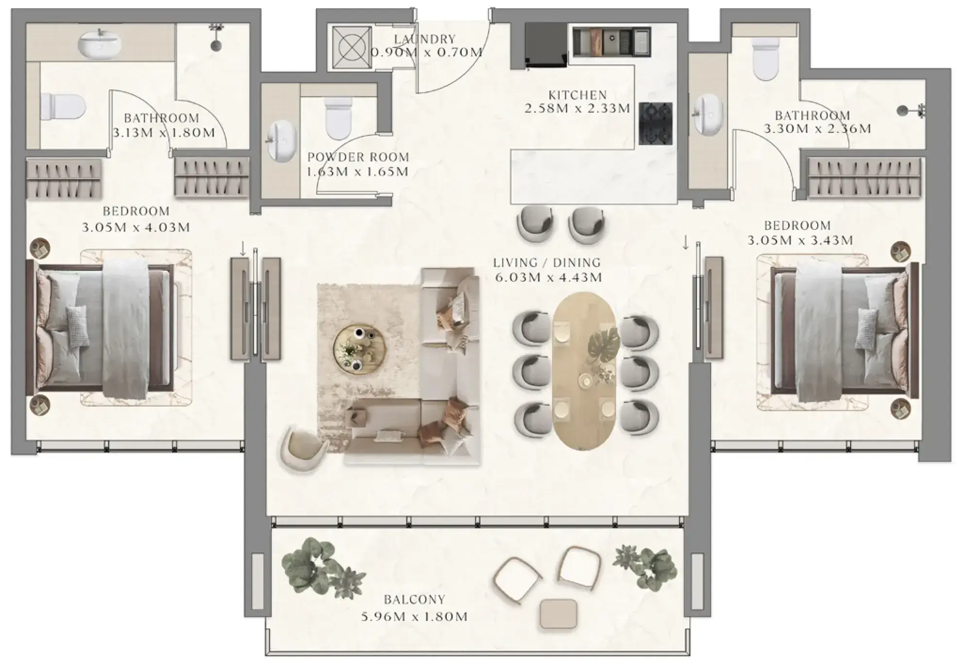 2 Bedrooms apartments - The Collection at Taiyo floor plan