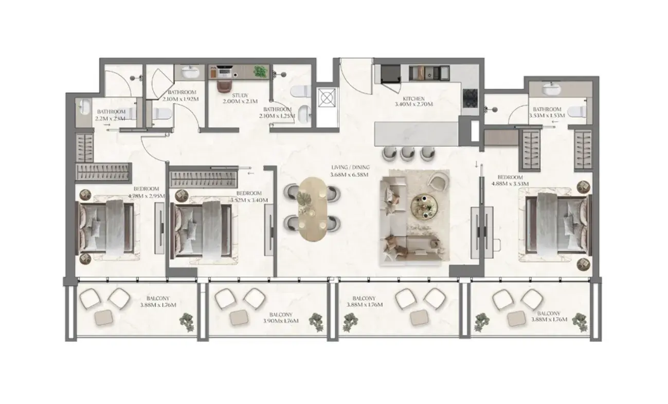 3 Bedrooms apartments - The Collection at Taiyo floor plan