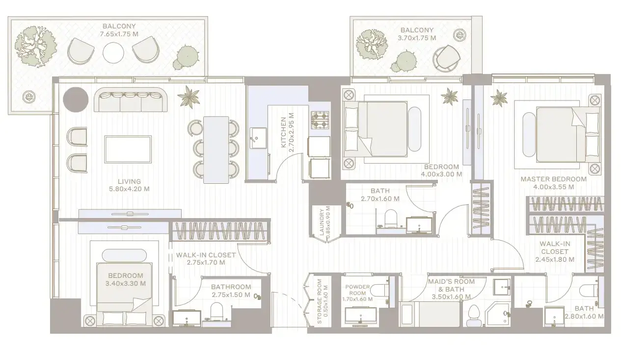 3 Bedrooms apartments - Alder in Park Five floor plan