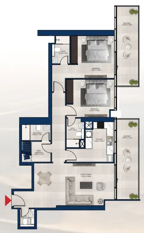 2 Bedrooms apartments - Al Vista floor plan