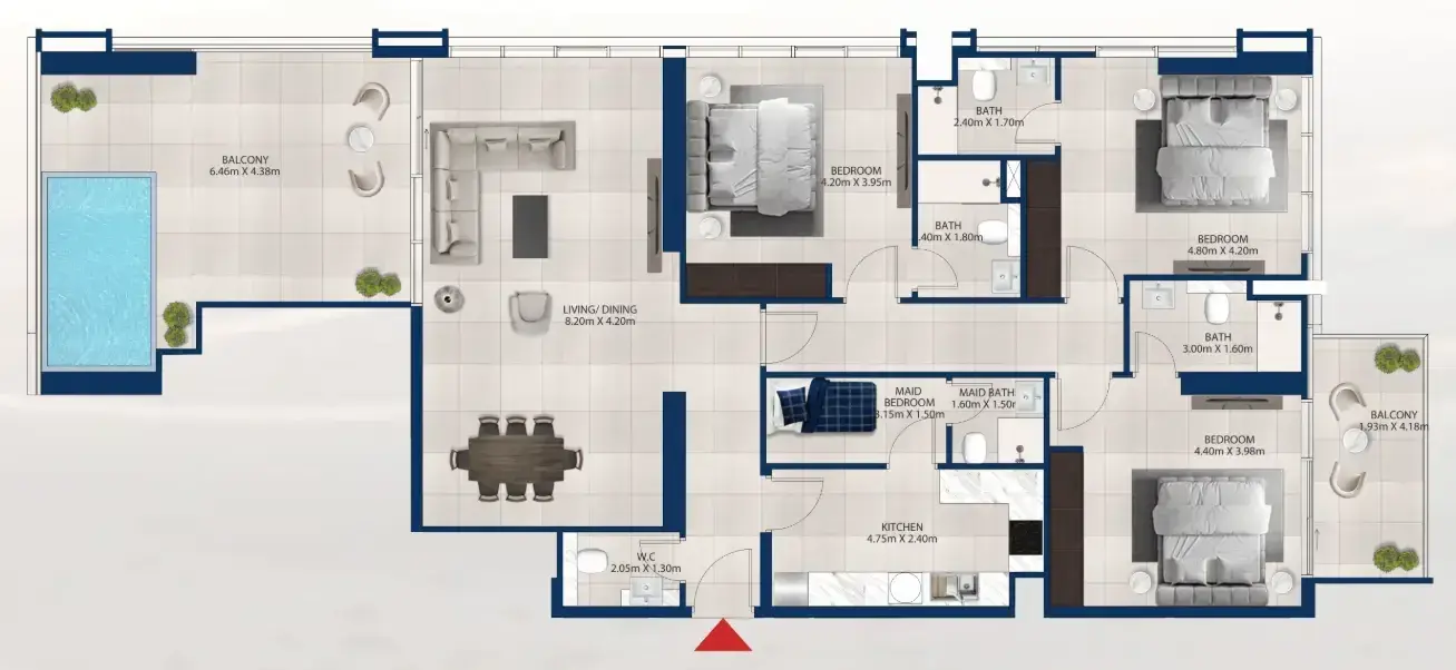 3 Bedrooms apartments - Al Vista floor plan