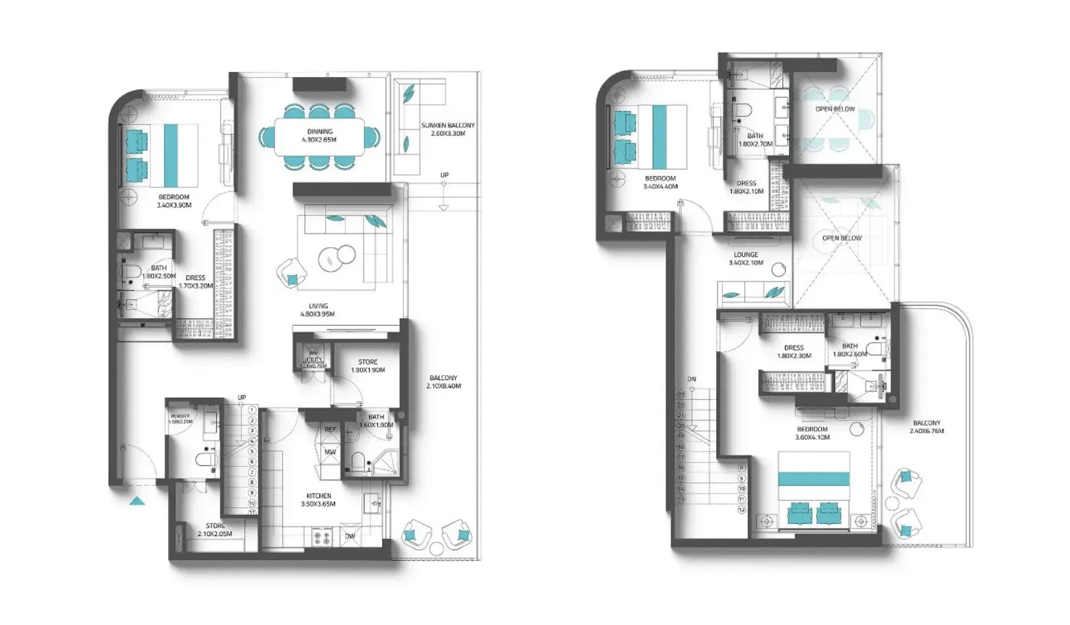 3 Bedrooms duplex - Reef 997 floor plan