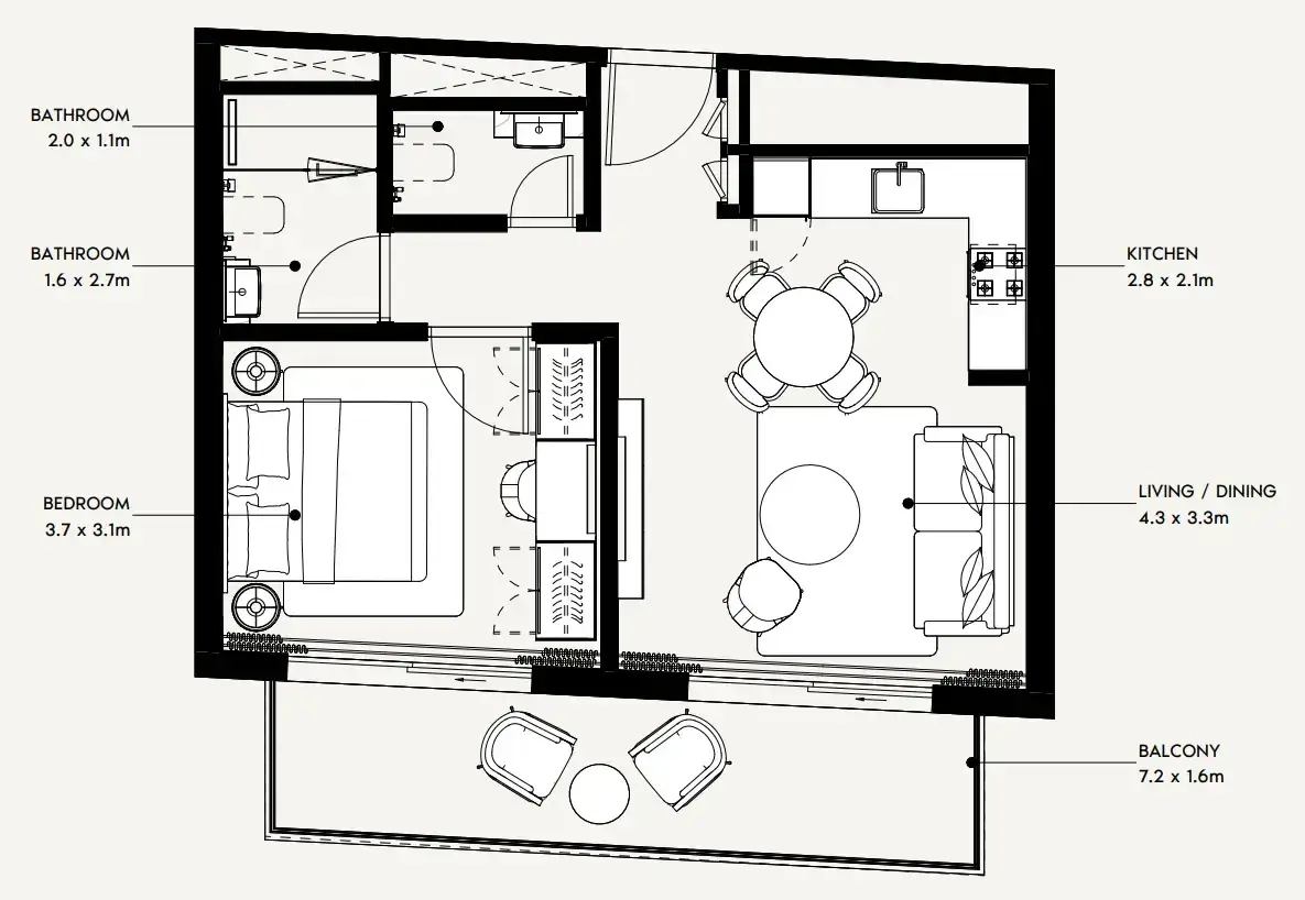 1 Bedroom apartments - Azizi Noura floor plan