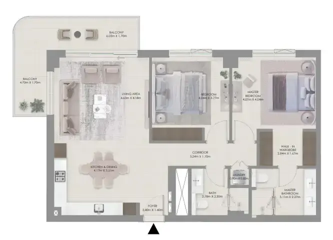 2 Bedrooms apartments - Aurea floor plan