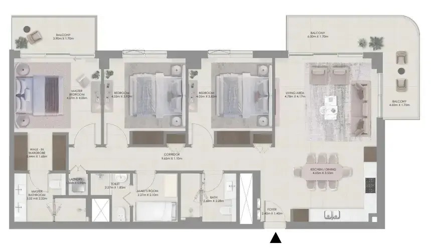 3 Bedrooms apartments - Aurea floor plan