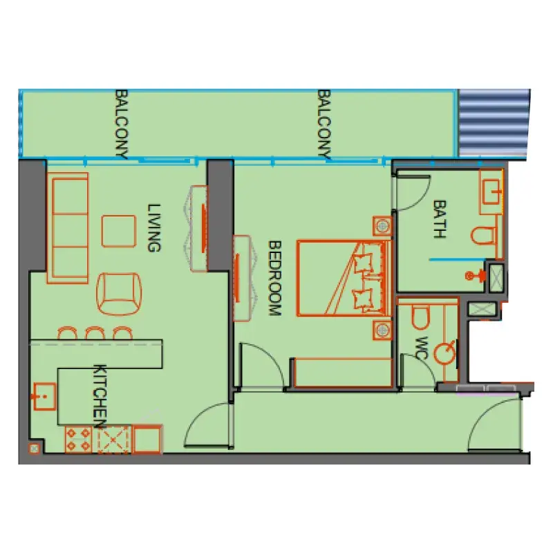 1 Bedroom apartments - SkyGate Tower floor plan