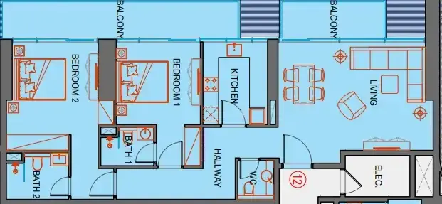 2 Bedrooms apartments - SkyGate Tower floor plan