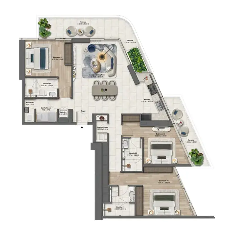 3 Bedrooms apartments - Soulever by Beyond floor plan