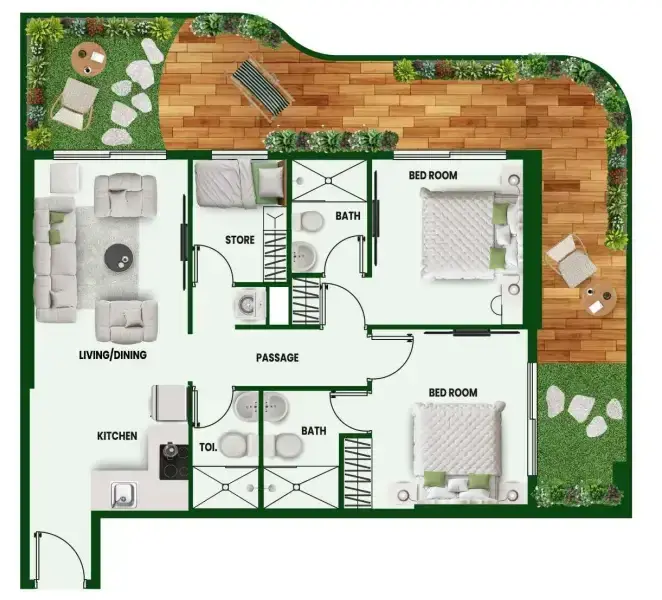 2 Bedrooms apartments - Vincitore Wellness Estate floor plan