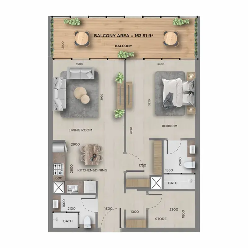 1.5 bedrooms apartments - 368 Park Ln. floor plan