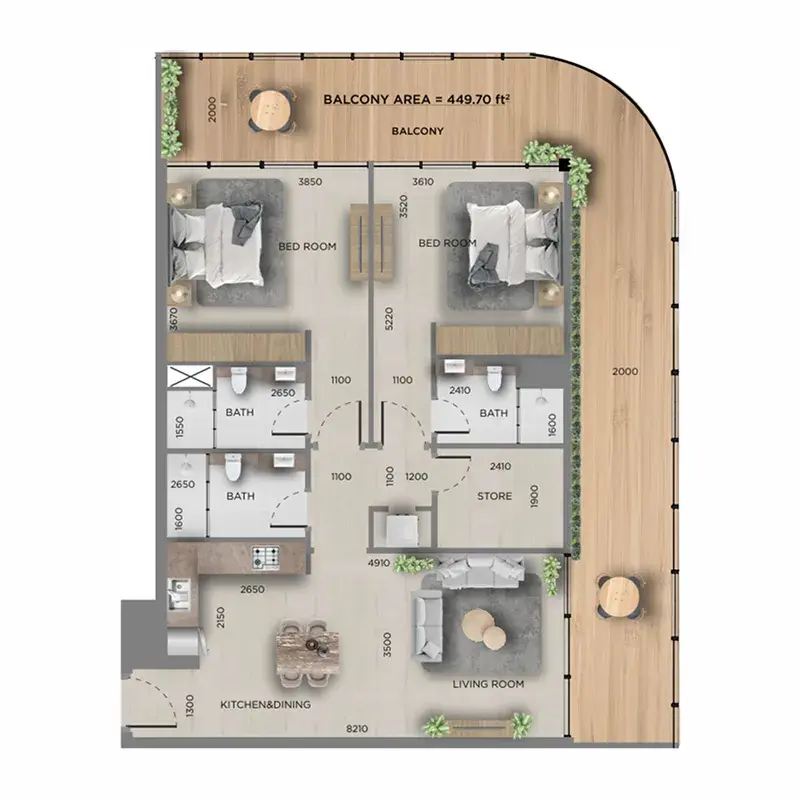 2.5 bedrooms apartments - 368 Park Ln. floor plan