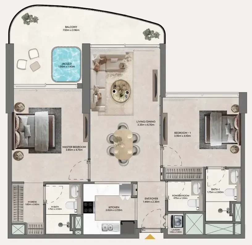 2 Bedrooms apartments - Hermina by Casagrand floor plan