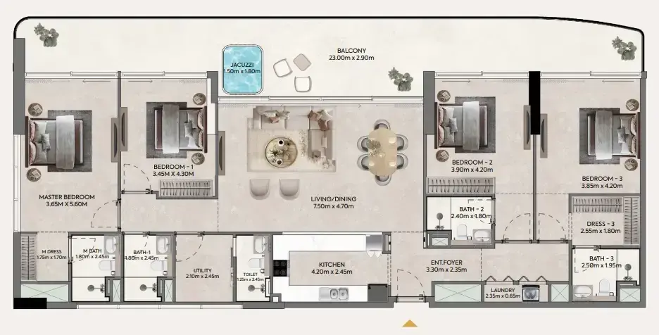 4 Bedrooms apartments - Hermina by Casagrand floor plan