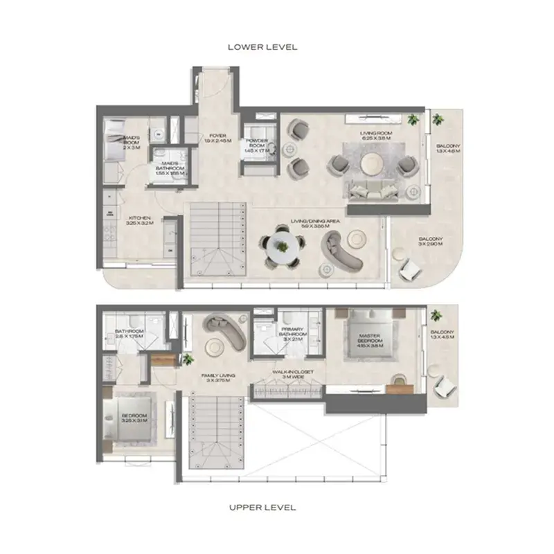 2 Bedrooms duplex - DWTN Residences floor plan