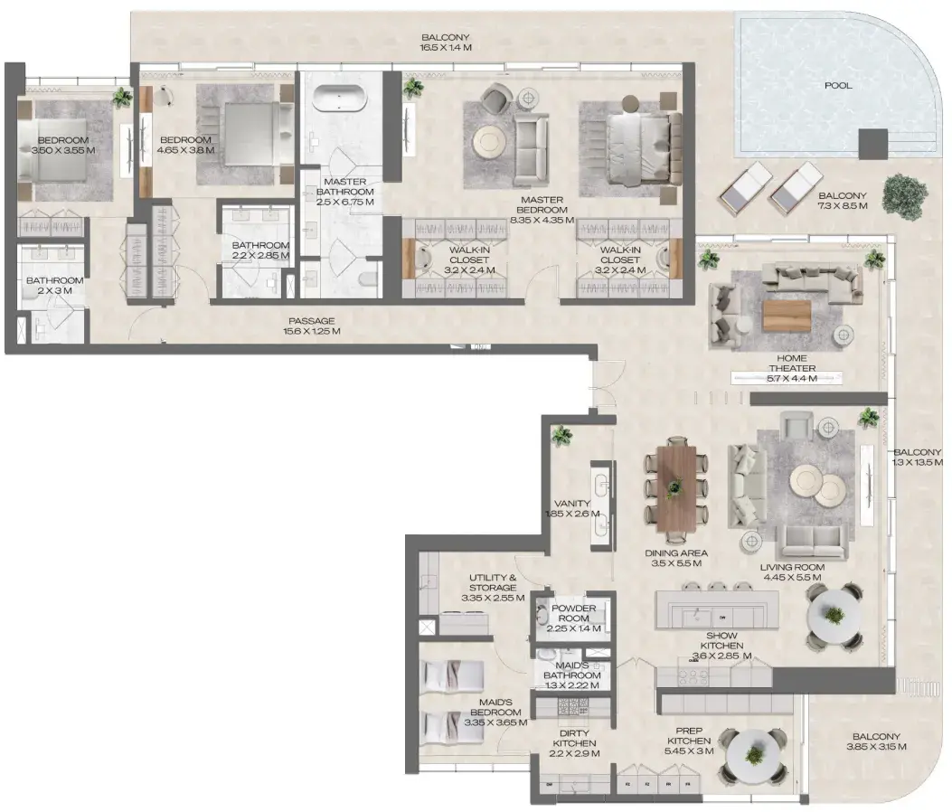 3 Bedrooms penthouse - DWTN Residences floor plan