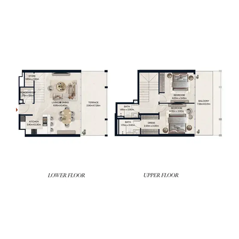 2 Bedrooms apartments - Norah Residence floor plan