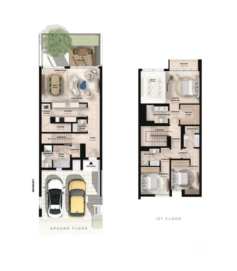3 Bedrooms townhouse - Waada Dubai South floor plan