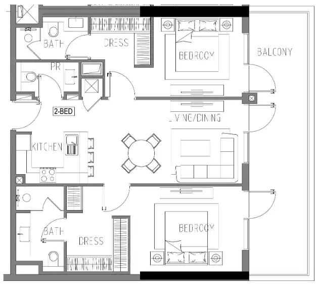 2 Bedrooms apartments - Damac Riverside Views floor plan