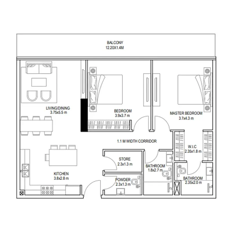 2 Bedrooms apartments - Golf Place floor plan
