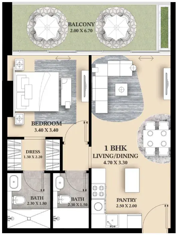 1 Bedroom apartments - Ventana Residences floor plan