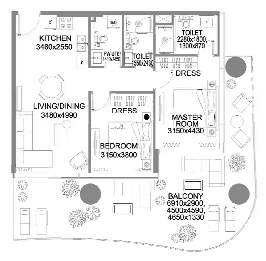 2 Bedrooms apartments - The WOW Tower floor plan