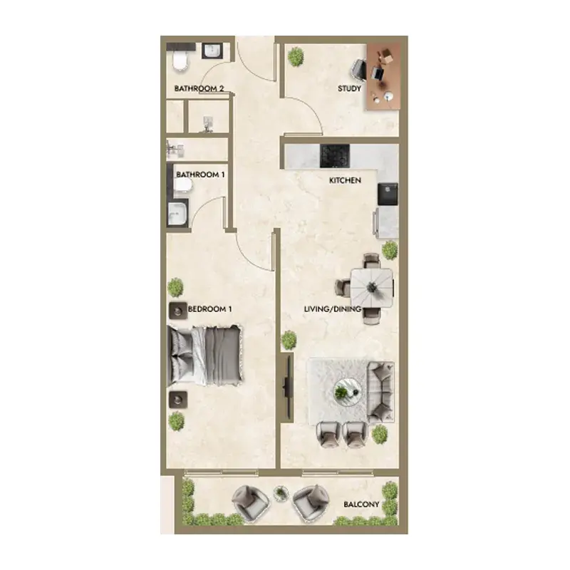 1.5 bedrooms apartments - Greenfield Living floor plan