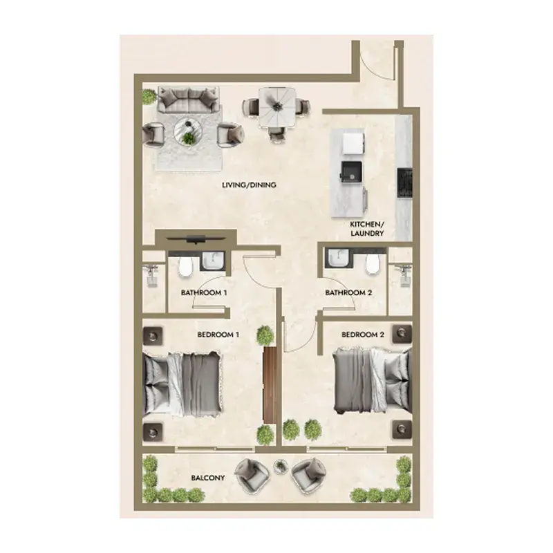 2 Bedrooms apartments - Greenfield Living floor plan