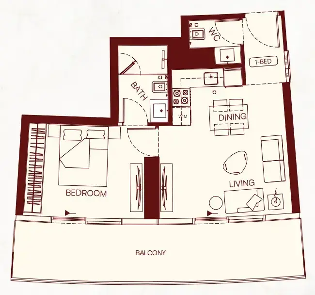 1 Bedroom apartments - Binghatti Skyflame floor plan