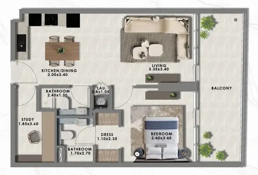 1.5 bedrooms apartments - Floarea Lakes floor plan