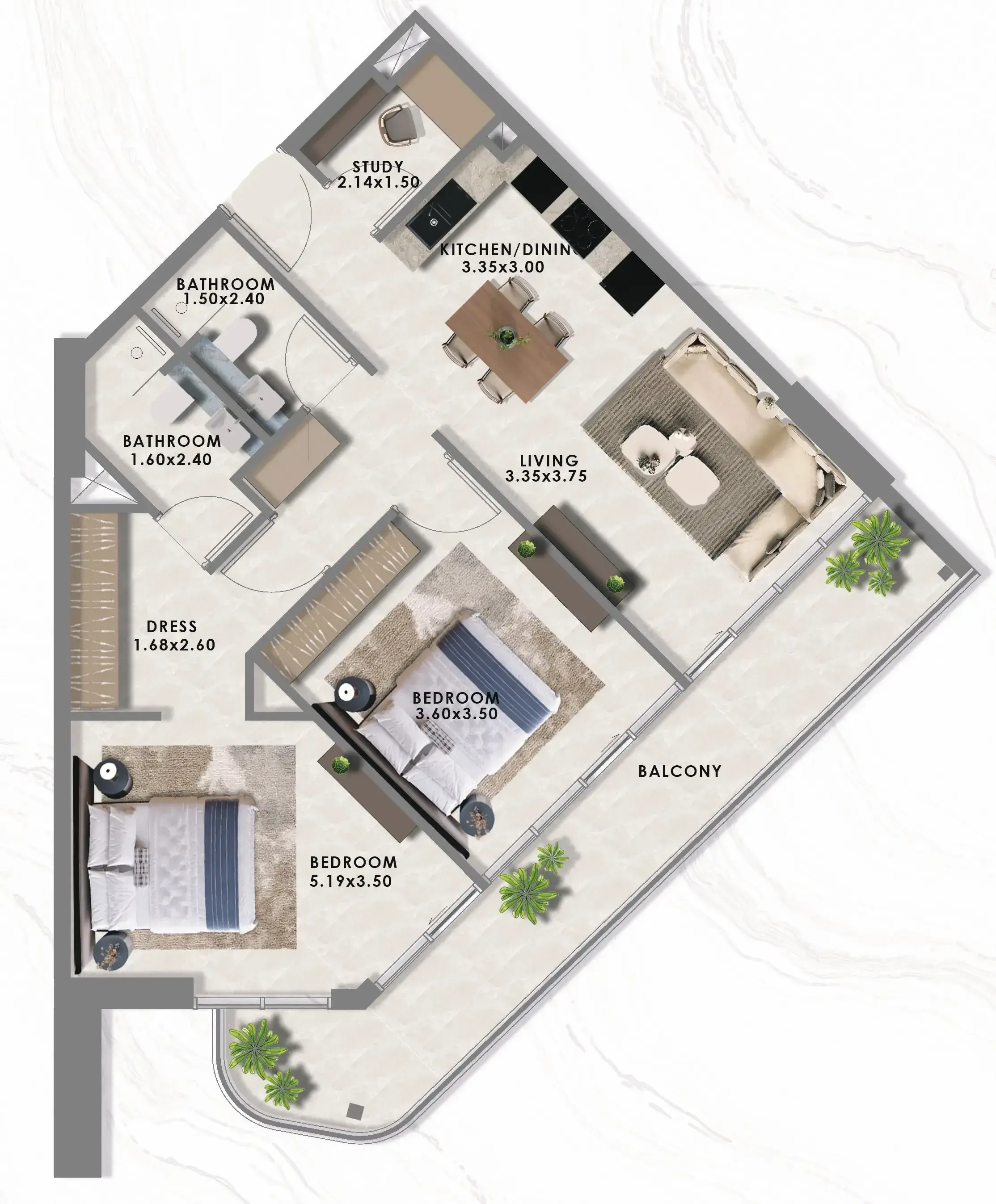 2 Bedrooms apartments - Floarea Lakes floor plan