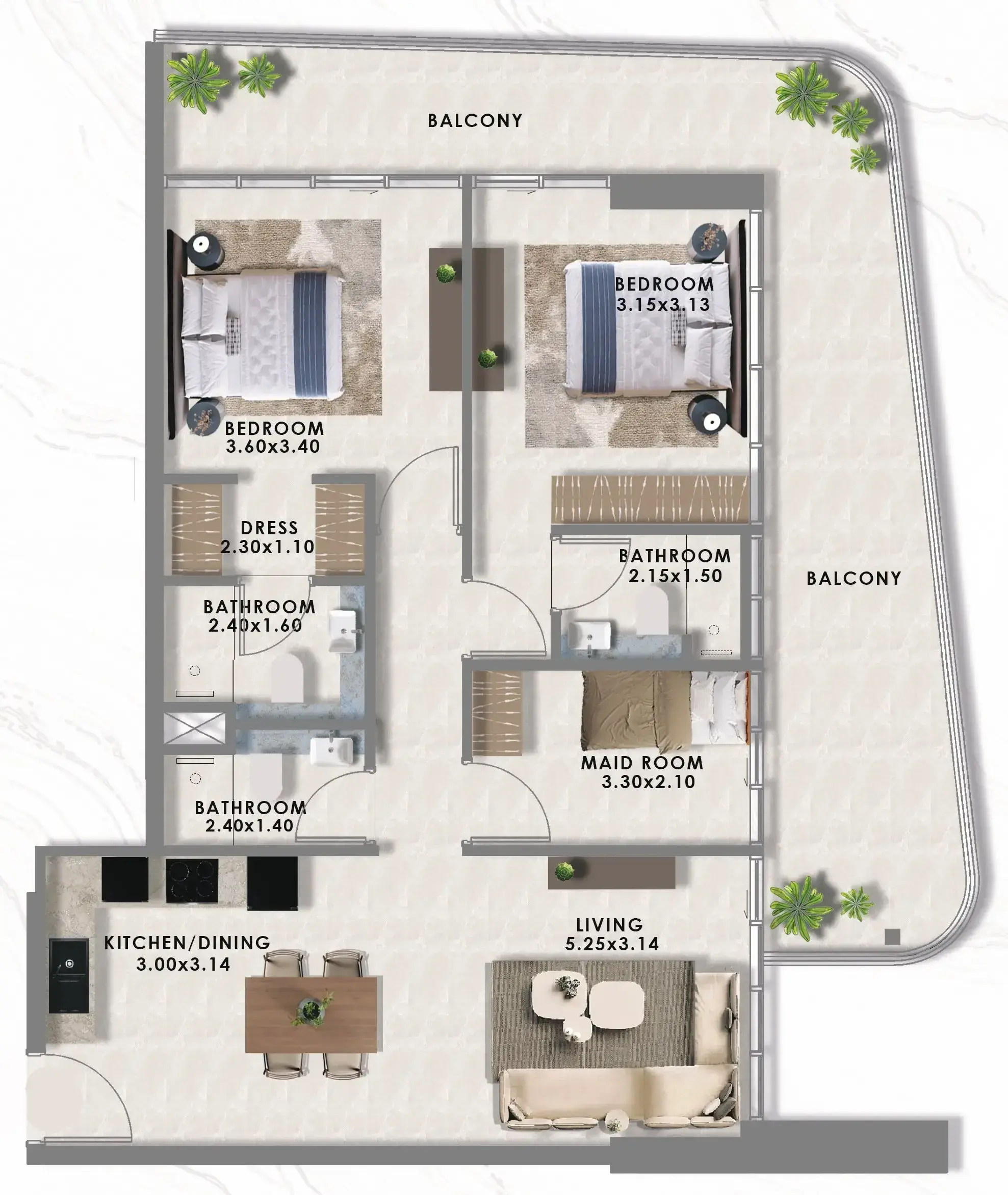 2.5 bedrooms apartments - Floarea Lakes floor plan
