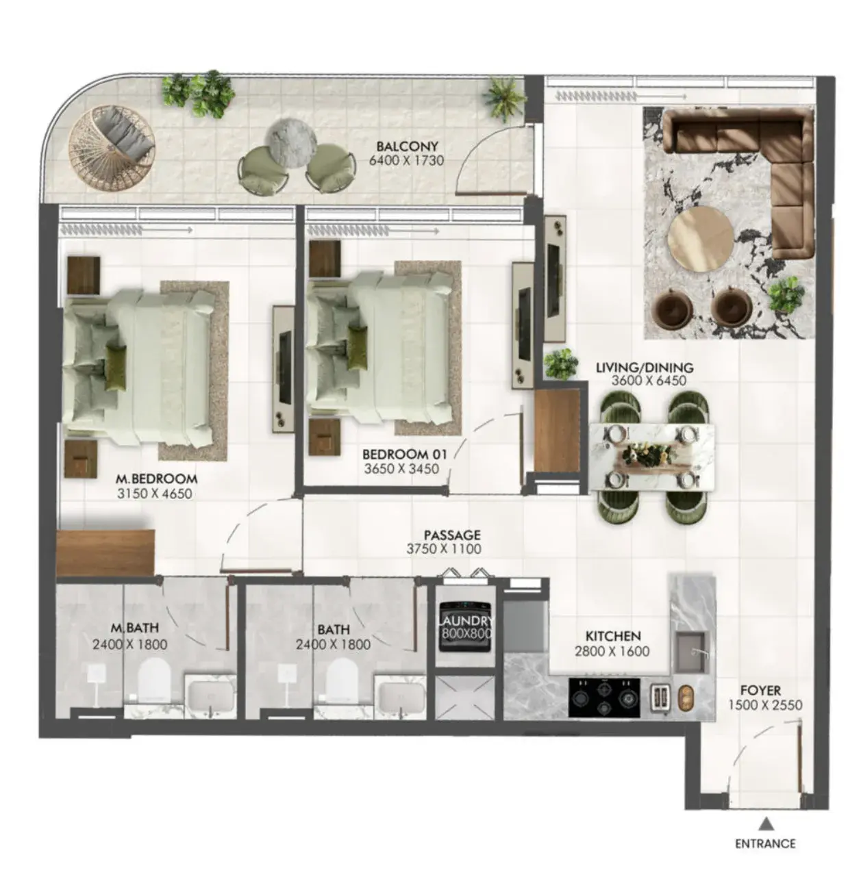2 Bedrooms apartments - Enchante floor plan