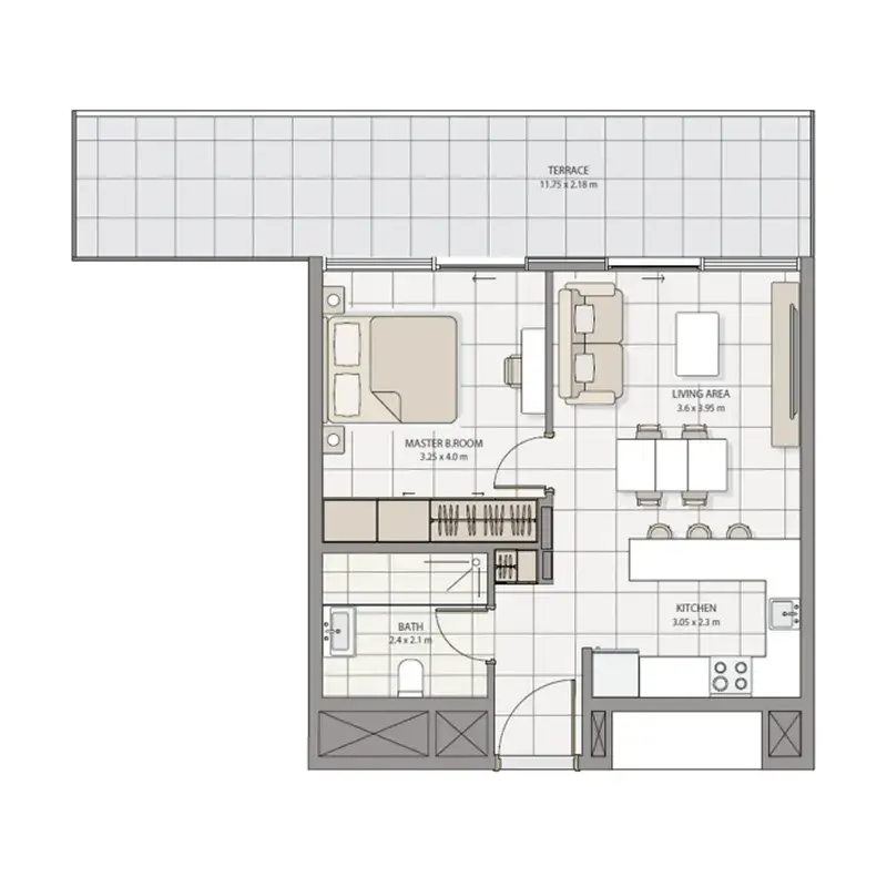1 Bedroom apartments - The Icon Tower floor plan