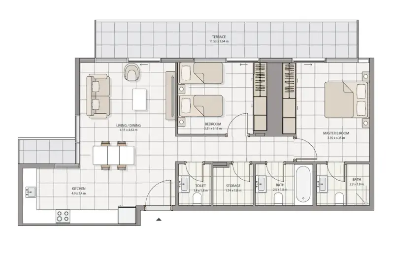 2 Bedrooms apartments - The Icon Tower floor plan