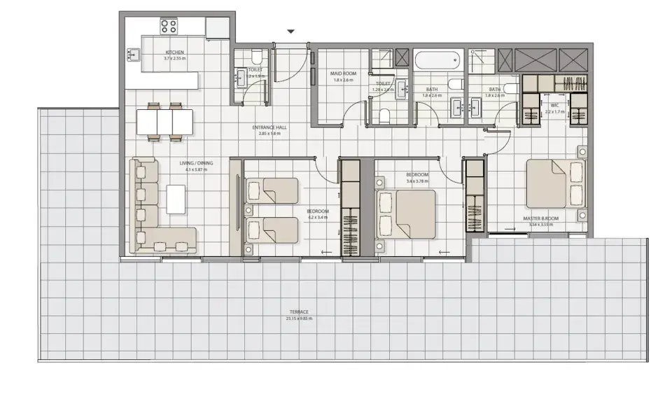 3 Bedrooms apartments - The Icon Tower floor plan