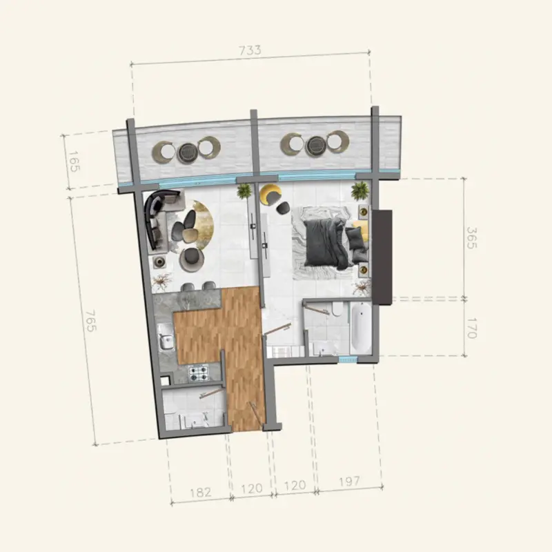 1 bedroom floor plan
