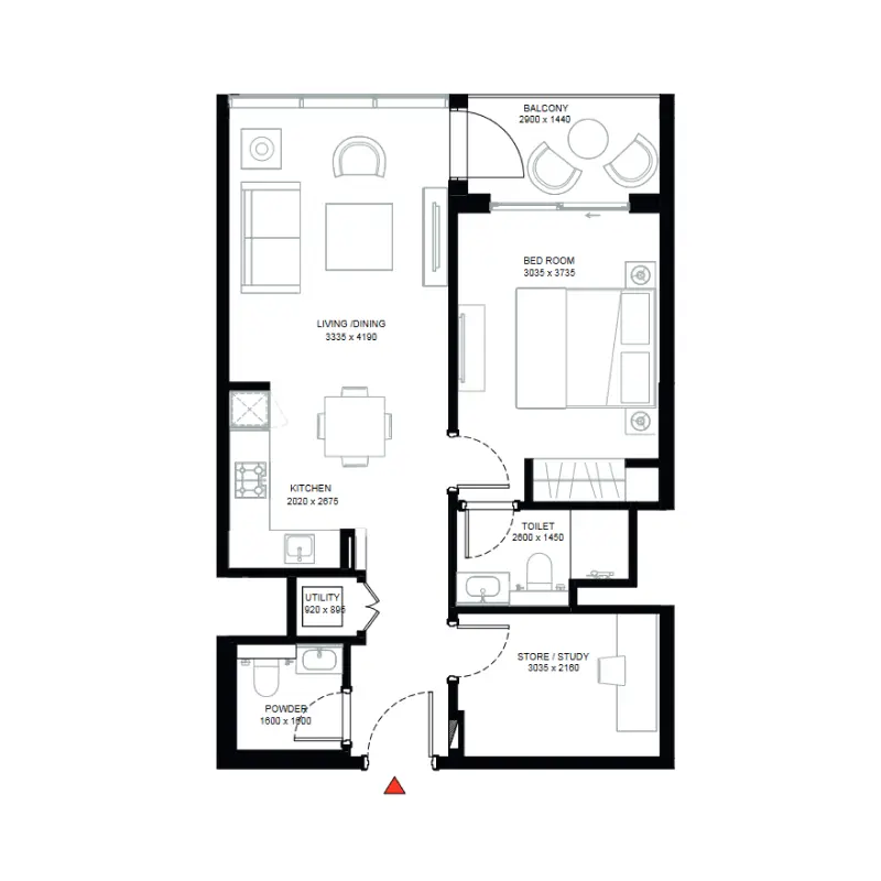 1,5 bedroom floor plan