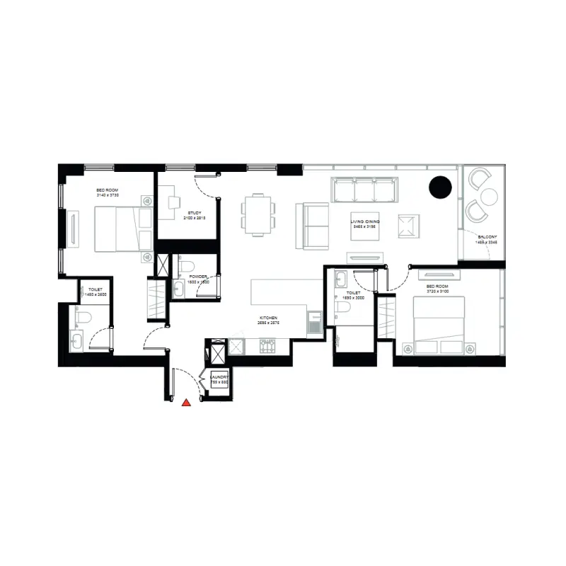 2,5 bedroom floor plan