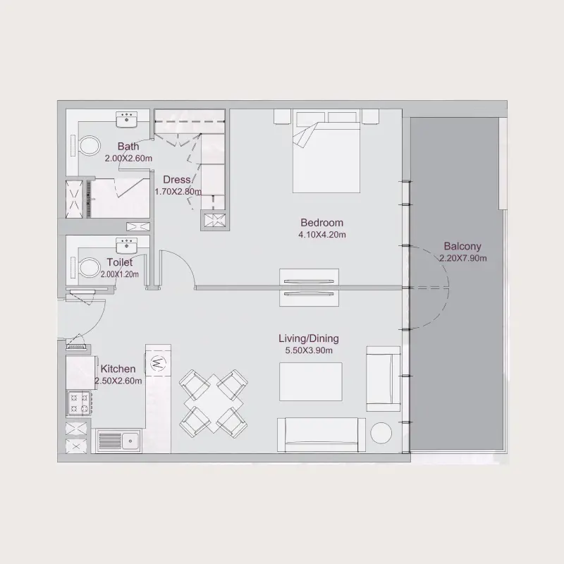 1 bedroom floor plan